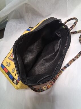 Yellow Patterned Crossbody Bag with Multicolor Strap